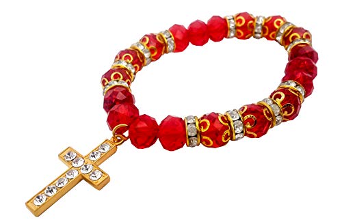 Nazareth Store Crystal Red Rosary Bracelet - Catholic Gift - Cross Bracelet - Crystals Bead Bracelet - Sacred Gift for Teen Girls Jewelry for Women & Men