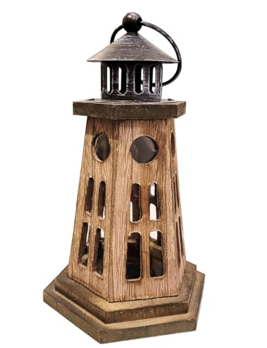 Vintage Wooden Decorative Lantern Lighthouse Candle Holder Rustic Farmhouse Wedding Centerpiece Lantern for Table Mantle Wall Hanging Display Party Home Decor Indoor Outdoor X'Mas (Log)