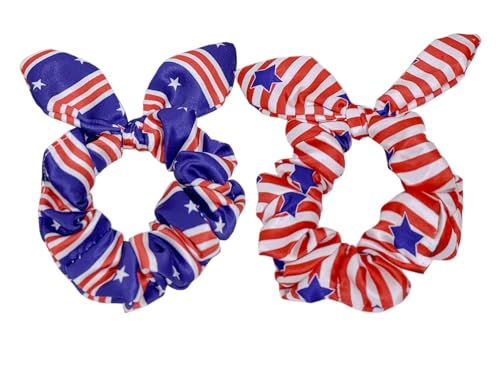 Elastic Patriotic Hair Ties 4th of July Hair Bow Ponytail Holder American Flag Accessories for Women Girls - Hair Scrunchies & Ear Ties TSFQ02