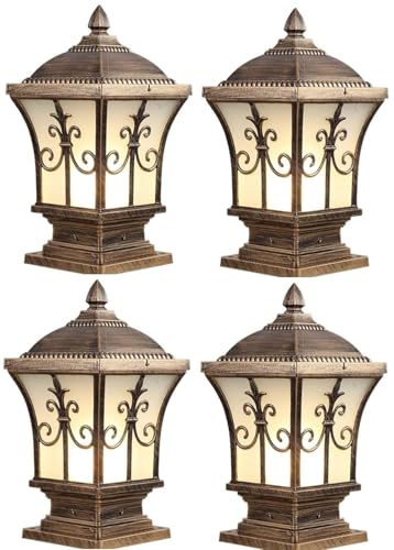 Image of Generic Antique Aluminium Outdoor Gate Light for Main Gate and Pillar Rust-Proof Waterproof Exterior Post Lamp for Brass Finish, (Bulb Not Included) Pack of 4