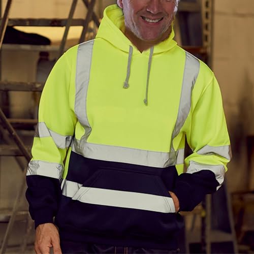 High Vis Hoodie for Men Reflective Hoodies Pullover Sweatshirts Class 3 Safety Sweatshirts Fleece Tops with Pockets2