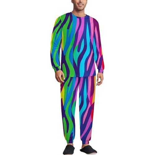 Colorful Zebra Print Mens Pajamas Set Long Sleeve Sleepwear Pjs Set Shirts And Bottoms Sleep Sets Loungwear
