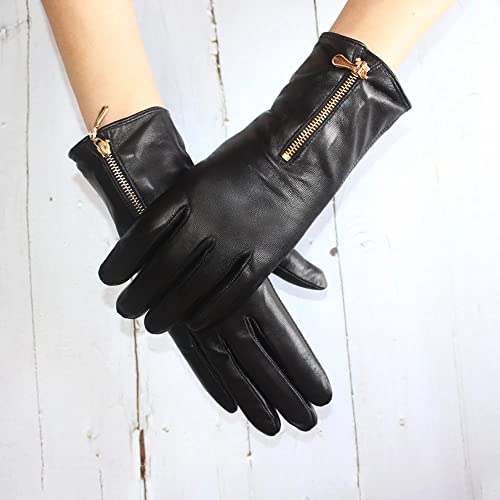 Guantes de mujer con pantalla táctil y cremallera forrada de cuero para frío exterior 3