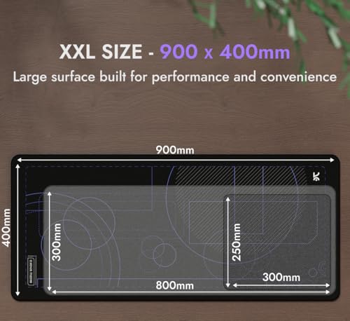 Image of Kreo Terra XXL Deskmat Premium Glass - Smooth Surface, 4mm Cushioned Base, Anti-Fray Stitched Edges - 900x400mm Large Desk Pad for Gaming & Work (Geometric)