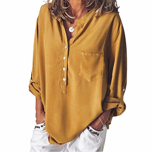 QYPOOAQ Damen-Satinblusen, modische, lockere, langärmlige...