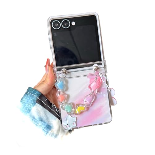 GO-VOLMON Girls Strap Case for Samsung Galaxy Z Flip 7 Cute Design, Kawaii Wristband Cover with Hinge Protector, Lovely Woman Shockproof Case for Z Flip 7, Pink Love by GO-VOLMON - Used condition - US$11.98