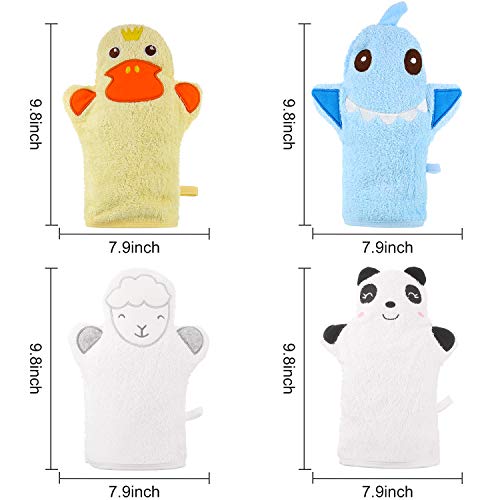 Miniatura 2 de Shappy 4 Piezas Guantes De Baño De Bebé Guantes De Paño Diseñado En Bonito Estilo Animal Lindo Toalla De Algodón Exfoliante Suave De Oveja Panda Tiburón Pato Amarillo Para Bebé Niños Baño Y Ducha