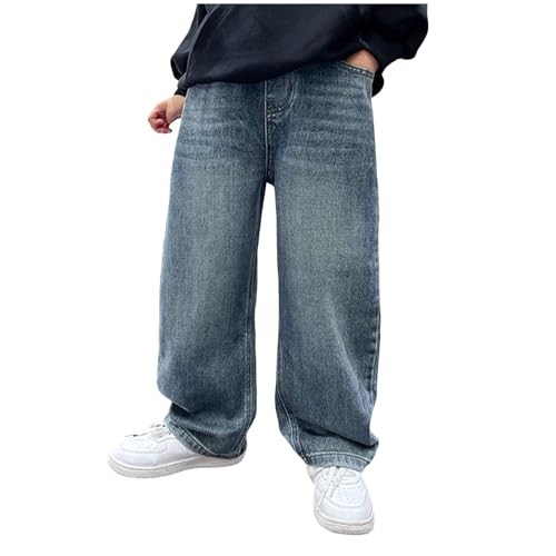 Boys Jeans Baggy Straight Wide Leg Elastic Waist Loose Casual Jeans Soft Vintage Fashion Cargo Denim Pants with