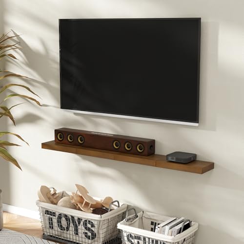 Image of Marsmiles Wood Floating Shelves | Rustic Dark Wood Wall Shelves Set of 2 | 16 inch W x 7.7 inch D x 1.6 inch H Dark Wooden Shelves for Bathroom Living Room Kitchen