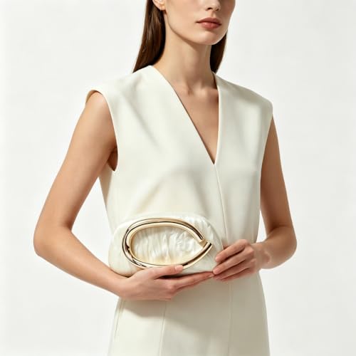 Image of Acrylic Clutch Purse for Women Classic Round Acrylic Evening Handbag Vintage Metal Handlebars Bag for Wedding Party Prom