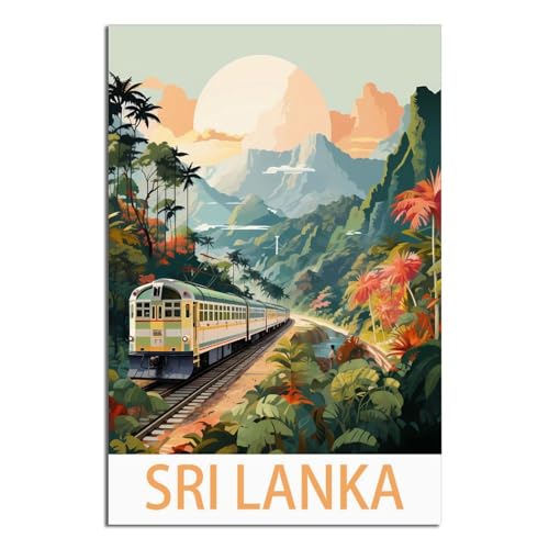 iPuzou Affiches de voyage vintage du Sri Lanka - 20 x 30 cm - Décoration murale - Impressions sur toile
