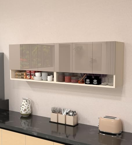 Image of SPECIALITY PANELS 6 Door Wall Cabinet with UV Profile Shutter | Wall Mounted Storage Cabinet for Kitchen Bathroom Living Room | Wooden Wall Cabinet Organizer Mocha Finish Finish DIY Assembly