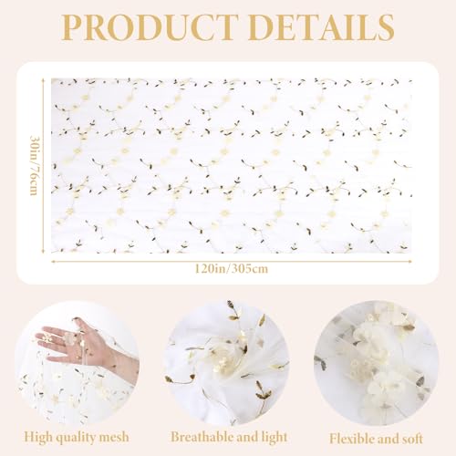 Ivory Gauze Table Runner White Embroidery 3DFlower Tulle Table Runner 1PCS by Alynsehom - Used condition - Image 3