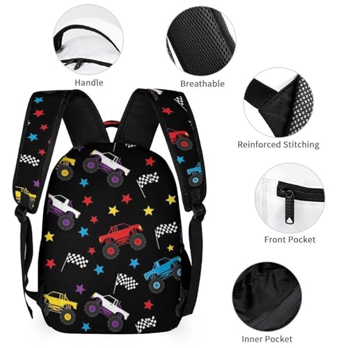 Backpack Bookbag Set Race Monster Truck Backpack with Lunch Bags and Makeup Bag Shoulder Bag with Lunch Box Storage Bags3
