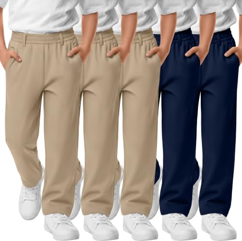 Vinsatin 5 Pack Boys Dress Pants Pull On School Uniform 7-8Y 2Color