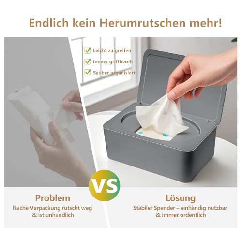 Versiegelte Feuchttücher Box mit großem Volumen Staubschutz Grau Baby Feuchttücherbox für feuchte Tücher Toilettenpapier Taschentücher im Badezimmer Wohnzimmer