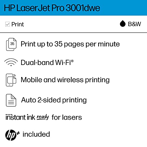 HP LaserJet Pro 3001dwe Wireless Black & White Monochrome Printer with HP+ Smart Office Features - Thumbnail 2