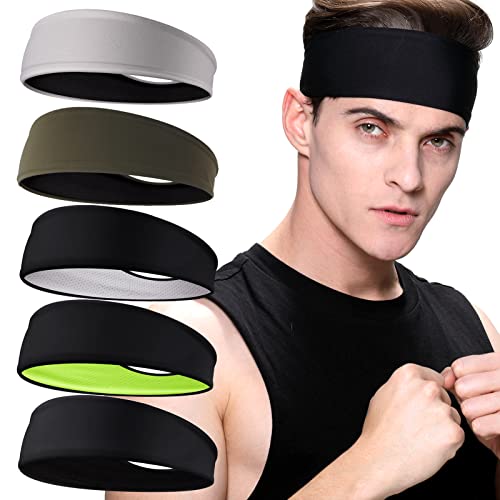Image of Braylin 5-Pack Breathable Sport Headbands for Men, Sweat-Wicking, Elastic Stretch