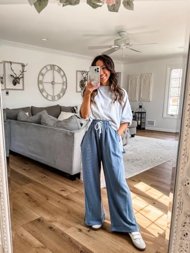 Image of Athlisan Womens Baggy Wide Leg Palazzo Pants Casual Loose Drawstring Elastic Waisted Lounge Trousers with Pockets