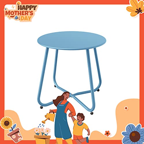 Grand Patio Steel Patio Side Table, Weather Resistant Outdoor Round End Table, Blue #TOP3