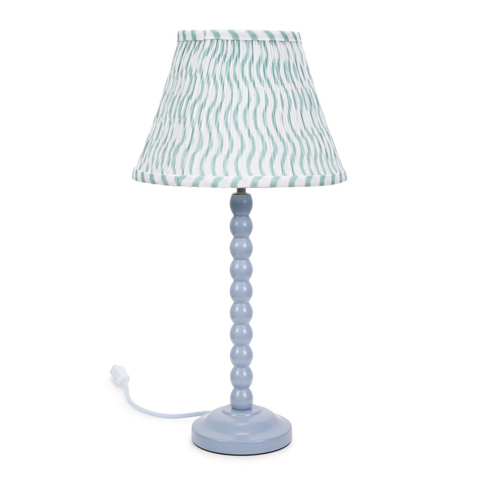 Valuelights Unisex Pale Blue Bobbins Powder Blue Table Lamp With Tapered Fabric Pleasted Shade And Led Bulb In