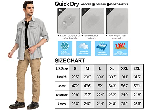 Men’s Long Sleeve Shirts Uv Upf 50 Sun Protection Hiking Fishing Safari Shirt Quick Dry Cool Utility Blouse (5052 Light Grey L) #TOP5