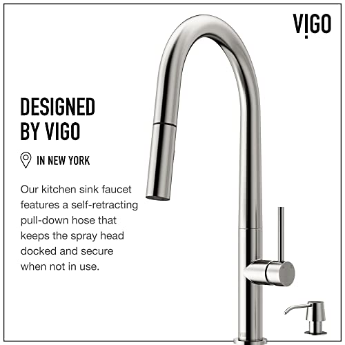 Vigo Greenwich Stainless Steel Kitchen Faucet With Pull-Down Sprayer | Solid Brass Faucet For Kitchen Sink With Soap Dispenser | Single-Handle Kitchen Sink Faucet With Dual Functioning Sink Sprayer #TOP2