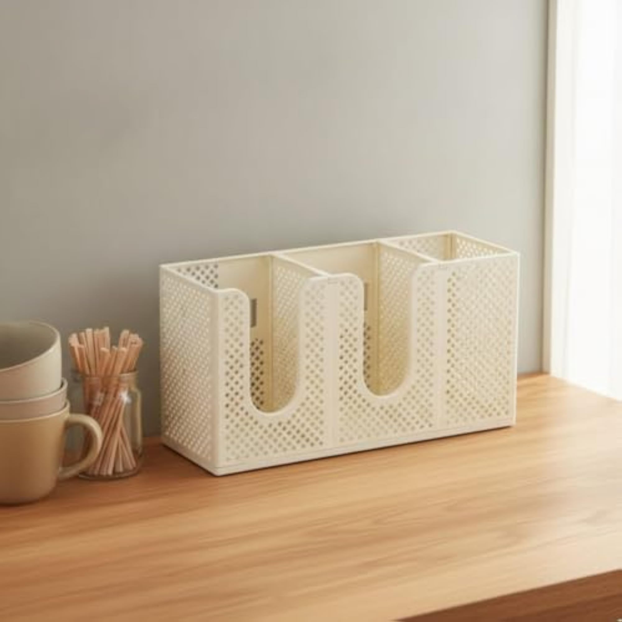 3-Compartment Wall-Mounted Cup Holder with Organizer