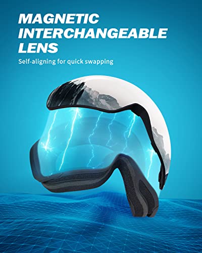 Super Penguin Ski Goggles For Men Women - Snowboard Goggles With Double Spherical Magnetic Interchangeable Lens - Otg Design Snow Goggles Anti-Fog Uv Protection, Vlt 5% Silver Lens Black Frame #TOP3