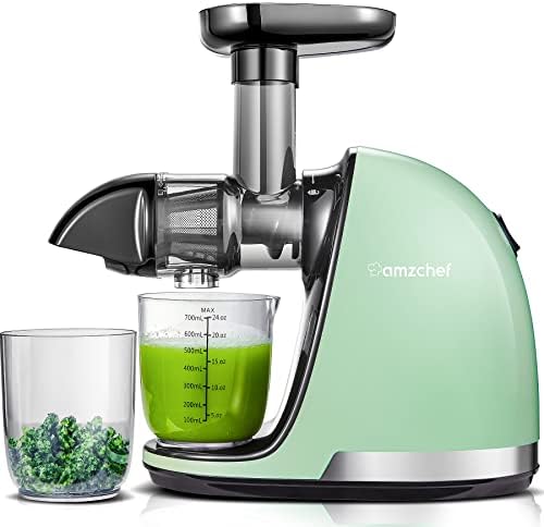 Slow Juicer,AMZCHEF Masticating Juicer Machines with Reverse Function, Cold Press Juicer with Brush, Recipes for High Nutrient Fruits and Vegetables, Light Green(Updated)