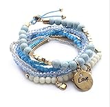 Caiyao Boho Stackable Bead Bracelets Bohemian Multilayer Stretch Bracelets Multicolor Love Pendant Bangles Bracelet Stretch Bangles Multilayer Stacking Bracelet Fashion Jewelry-Blue
