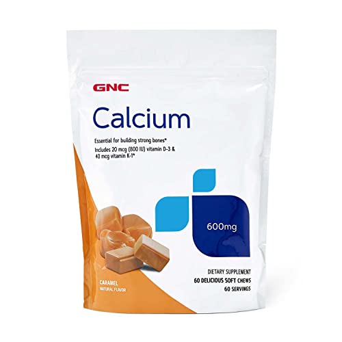 GNC Calcium 600mg Supplement, Supports Strong Bones, Caramel, 60 Servings