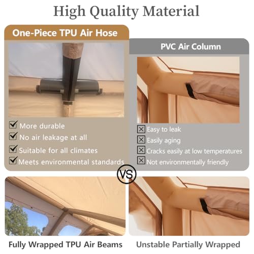 Inflatable Tent for Camping Large Blow Up Tent Glamping Tent 4-8 Person House, Easy Set up Waterproof Outdoor Oxford Tents, 4 Season Air Tents with Pump (130 sq ft Beige Air Tent) by ShinHye - Image 3