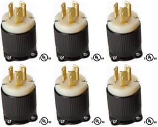 OCSParts L6-15P Grounding Locking Plug, 15A 250V AC, 2 Pole 3 Wire, cUL Listed, NEMA L6-15 (Pack of 6)