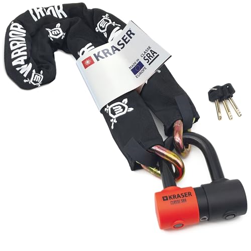 KRASER KR50120 Catena Moto Antifurto Blocco Disco Omologato SRA Set Mini U Solid Ø18, Incatenato 120 cm Ø13.5 Anelli, Multifunzione Alta Sicurezza Motociclo Motorino