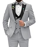 HANBANGWEI Traje de Novio para Boda Hombre Tuxedo Suits for Men Double Breasted Suit Men Wedding Suits for Groomsmen Black and Sliver Grey XX-Large
