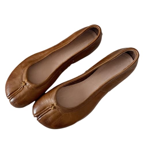 Genuine Leather Tabi Shoes Washed Finish Split Toe Ballet Flats Slip On Minimalist Shoes for Women Comfortable Walking Aesthetic Casual Loafers