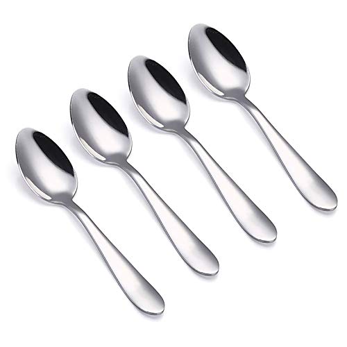 VANRA 4-teiliges Kinderlöffelset Edelstahlbesteck-Set 14 cm Kindergeschirr ab 3 Jahren,poliert, spülmaschinenfest,silbe