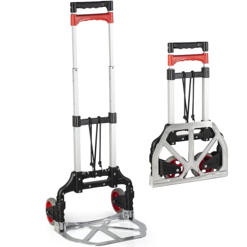 Wfix Caddy M - Alu Sackkarre klappbar klein & leicht mit Vollgummireifen | faltbar Transport-Wagen mit Tragfähigkeit bis 68 kg | supereinfache Einhand-Bedienung | leise und leichtlaufende Rollen