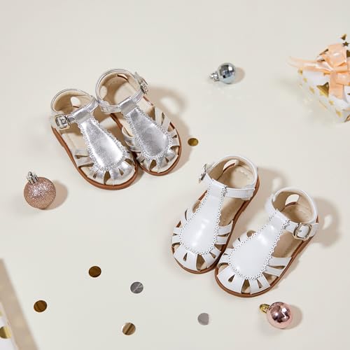Image of ESTINE Toddler Girls Little Kids Close Toe Sandals - Flower Girl Dress Flats Summer Shoes