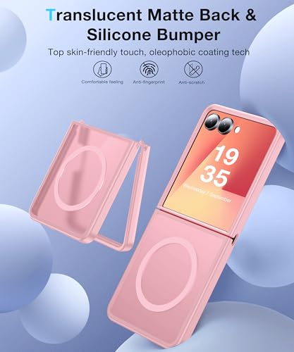 Image of Magnetic for Samsung Galaxy Z Flip 7 Case [Compatible with MagSafe][Anti-Fingerprint][Military Grade Drop Proof] Translucent Hard Back&Soft Silicone Bumper for Flip 7 Phone Case,Rose Pink