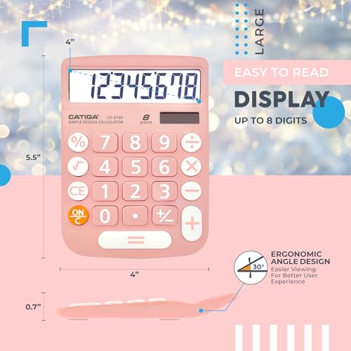 image for CATIGA Desktop Calculator 8 Digit with Solar Power and LCD Display, Bi