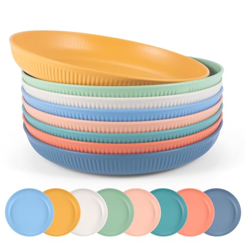 Esilihom Reusable Plastic Plates Set of 8, Unbreakable Dinner Plates 22.5cm, Lightweight for Picnic, Camping, Party, Home, Microwave and Dishwasher Safe