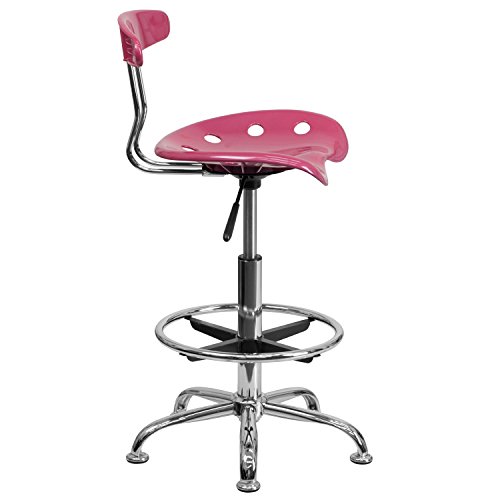 Flash Furniture Vibrant Pink And Chrome Drafting Stool With Tractor Seat #TOP3