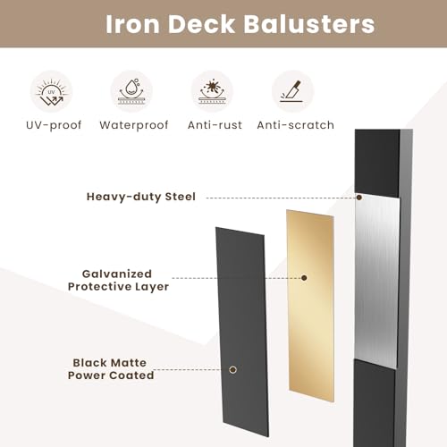 60Pack Deck Balusters 32" Black Metal Deck Railing, Rectangular Deck Spindles, Rust-Resistant for Straight & Curved Railings Indoor Outdoor Railing by Kweetle - Image 7