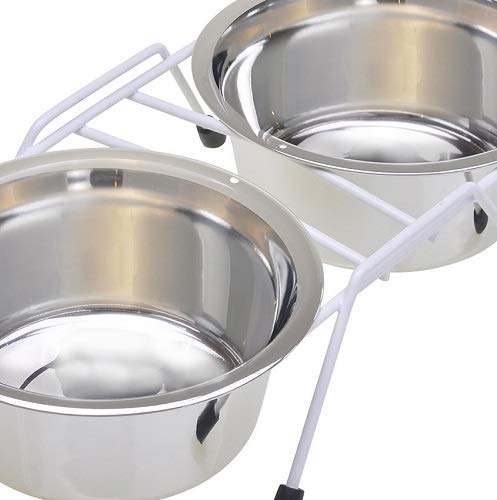 Van Ness Pets Raised Double Dish Dog Feeder With Wire Rack And (2) 16 Oz Food And Water Bowls #TOP25