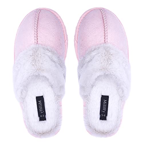 Millffy Nordic Style Faux Fur Trim Rabbit Fur Hair Women's Suede Slippers Memory Foam Comfy Indoor eva Slipper