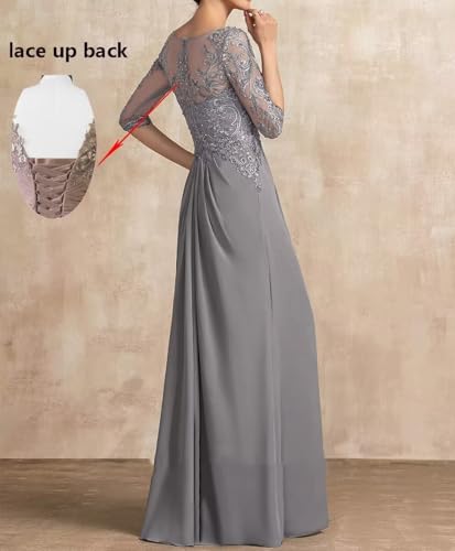 Mother of The Bride Dress 3/4 Sleeve Chiffon Laces Appliques Ruched Formal Evening Gowns3