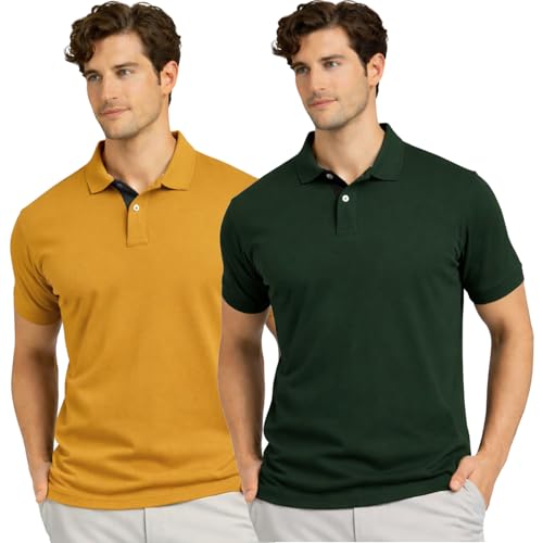 Image of Men's Premium Cotton Pique Polo T-Shirt, Classic Fit Short Sleeve Casual Summer Shirt, Soft & Breathable Fashion Polo