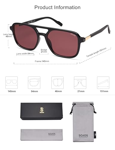 Image of SOJOS Retro Aviator Sunglasses for Women Men,Trendy Rectangle Womens Mens Shades Sun Glasses SJ2202